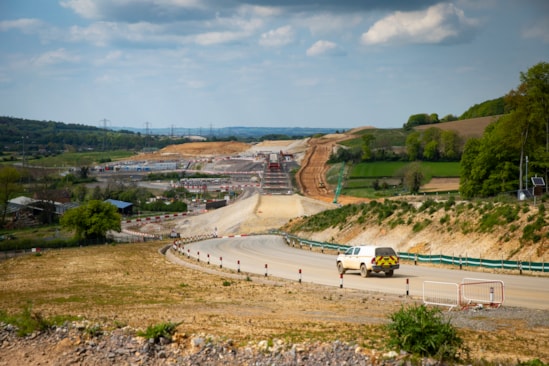Wendover Dean Viaduct under construction viewed from the temporary access road to the south May 2024