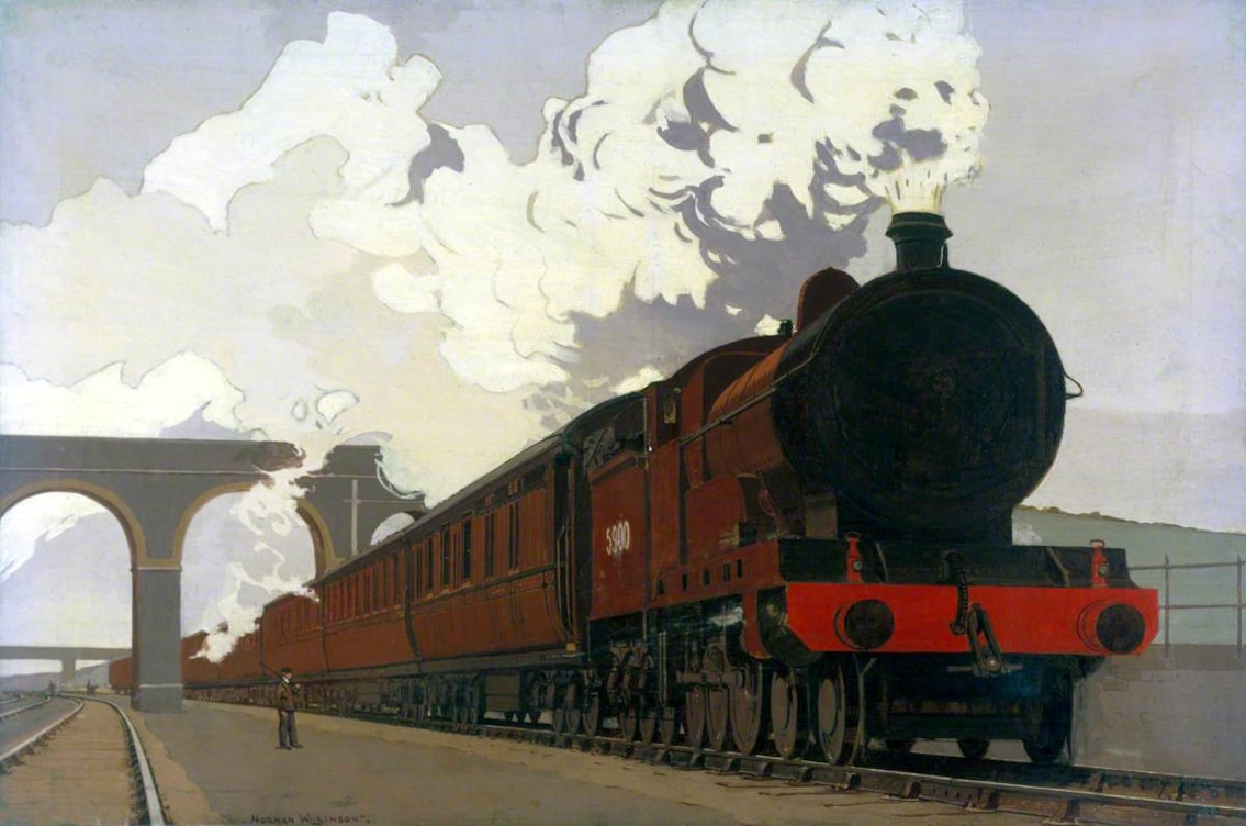 Image credit: Passenger Express The Symbol of Comfortable Travel (London, Midland and Scottish Railway poster artwork) by Norman Wilkinson (1878–1971). © NRM