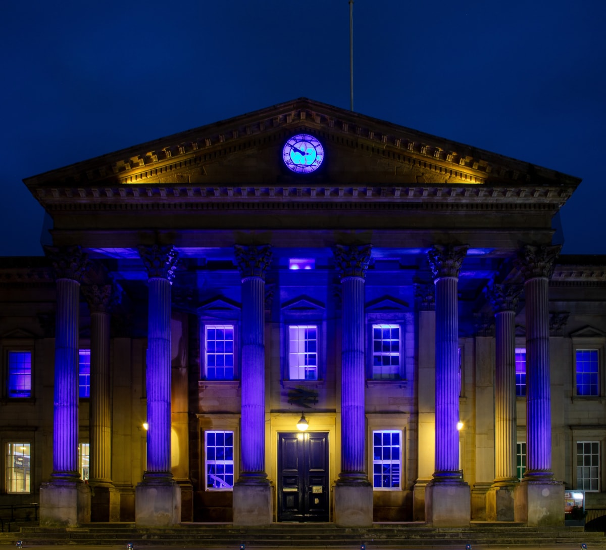 TransPennine Express (TPE) lights up the iconic Huddersfield Train Station in a vibrant blue in support of charity, Shine a Light and Neurofibromatosis Awareness Day 3