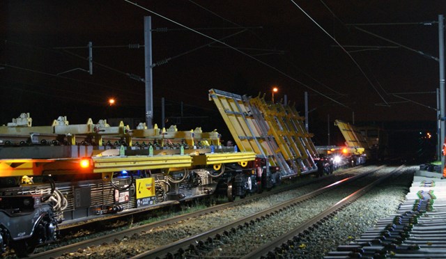 WIGAN WAGONS ROLL OUT RENEWALS IN RECORD TIME: Tilting track trains working in the Bamfurlong (Wigan) area