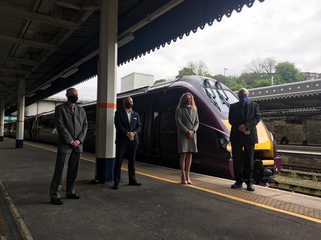 Sheffield station: Left to right: 
Will Rogers, Managing Director of East Midlands Railway
Gavin Crook, Principal Programme Sponsor for Network Rail 
Peter Kennan, Chair of Transport Forum at Sheffield Chamber of Commerce 
Melissa Farmer, Rail Development Manager at South Yorkshire Passenger Transport Executive