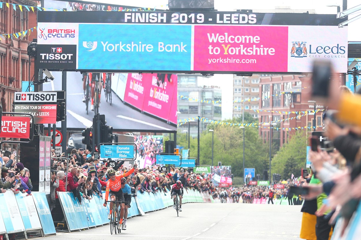 tdyfinish2019headrow-969320  (mandatory photo credit SWPix.com): Greg Van Avermaet of CCC Team wins the final stage of the Tour de Yorkshire 2019 on The Headrow in Leeds (mandatory photo credit SWPix.com)