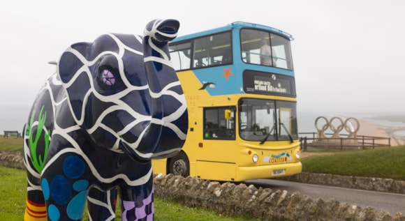 Stampede by the Sea elephant with First Wessex bus