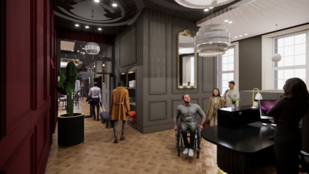 Reception area with luggage storage in the revamped LNER First Class Lounge at King's Cross