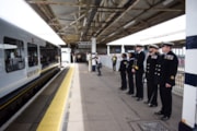 Royal Navy greet train: Royal Navy greet train
