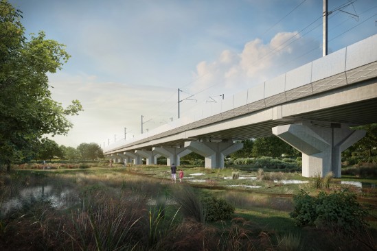 Local residents choose design details for HS2’s Balsall Common viaduct: Balsall Common Viaduct  Visualisation from Marshland