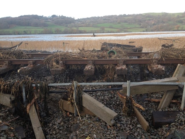 Storm clean-up underway on railway in north Wales: Storm damage, near Llanrwst on the Blaenau branch