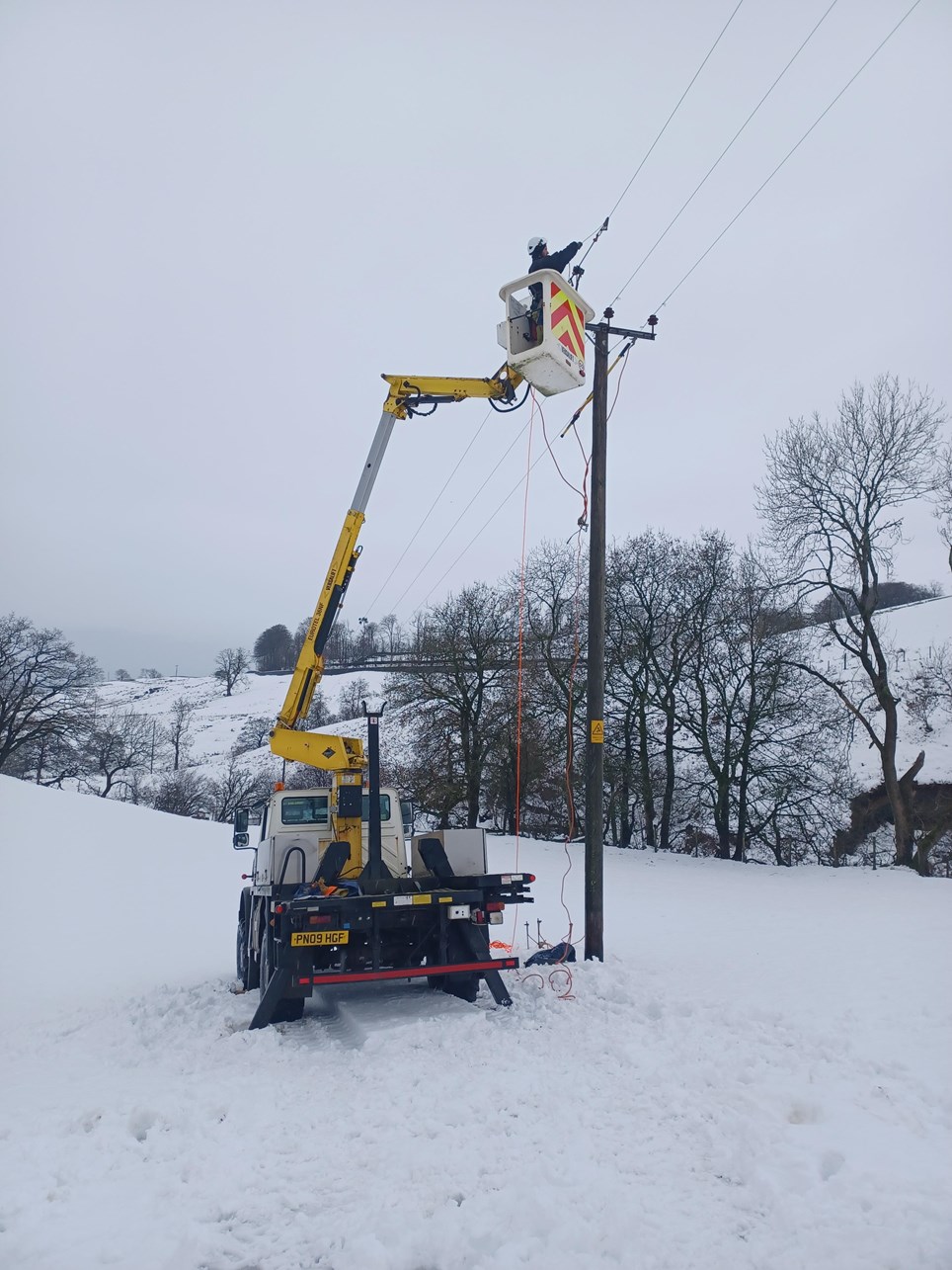 Cumbria snow overhead line repair