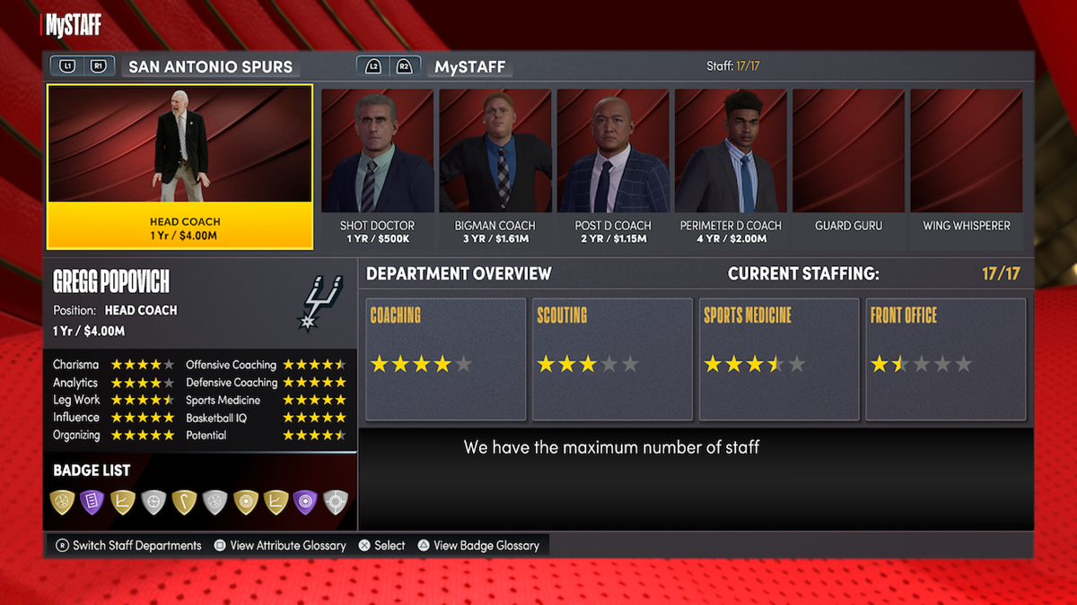 NBA 2K22 MyNBA MySTAFF Carousel