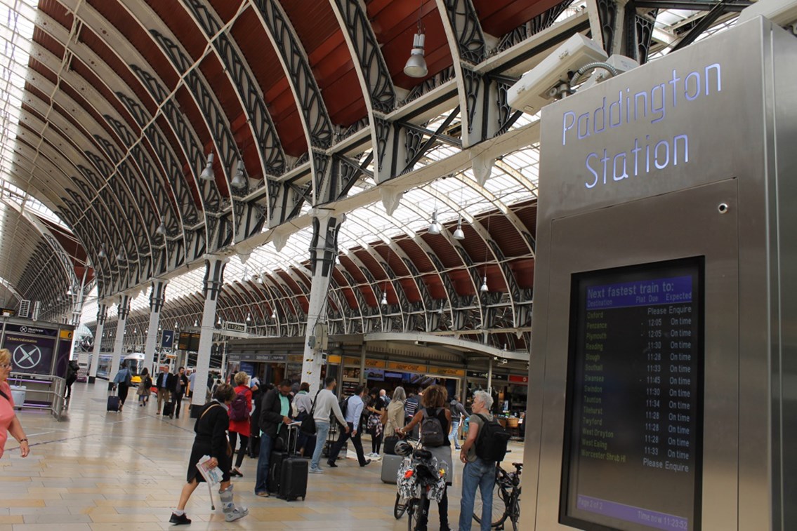 Passengers benefitting from more reliable railway as train performance reaches seven year high: Paddington concourse