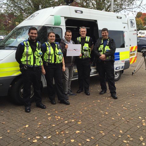 Rail ambassador Matt Stanley with BTP officers during Rail Safety Week 2017