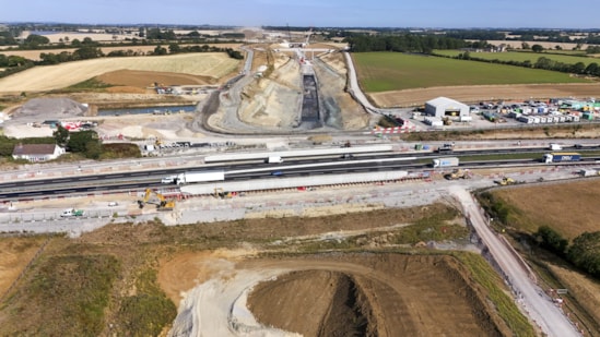 Traffic passing over HS2's A43 bridge near Brackley ahead of the excavation of the cutting that will allow trains to pass beneath July 2026: Traffic passing over HS2's A43 bridge near Brackley ahead of the excavation of the cutting that will allow trains to pass beneath July 2026