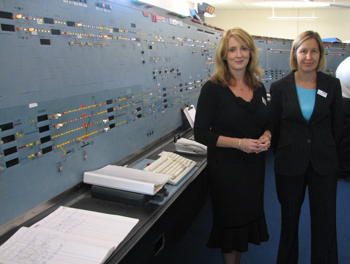 King's Cross Signal Box Extension Opening: First Capital Connect's Managing Director Elaine Holt (left) and Network Rail's Route Director Dyan Crowther (right) at the extended and refurbished King's Cross Signal Box