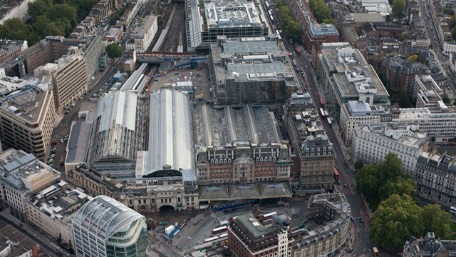 Aerial view of London Victoria station