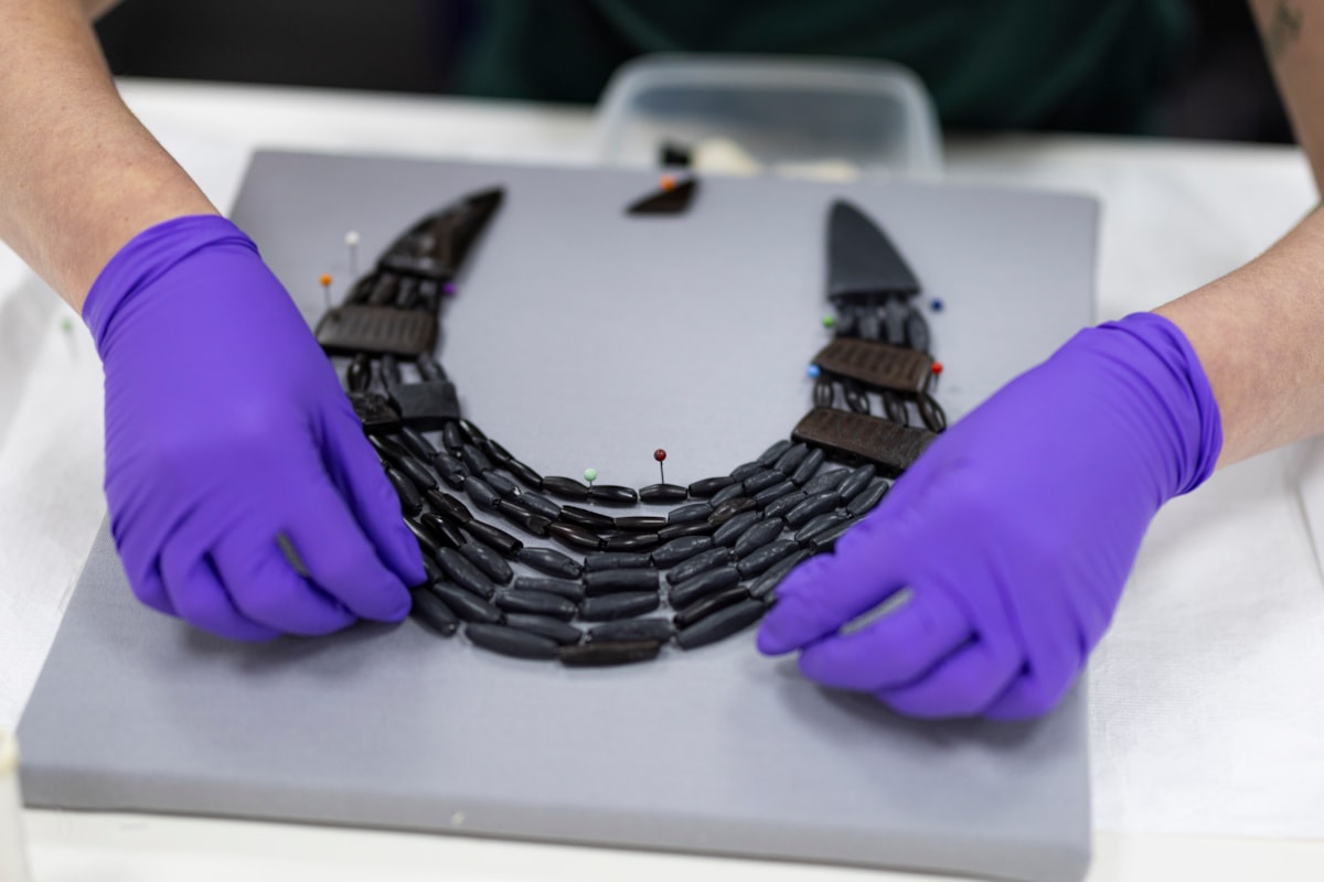 Conservator Bethan Bryan works on the Balgay necklace.  Photo © Duncan McGlynn (9)