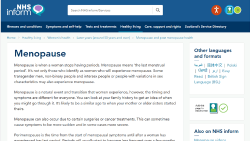 NHS Inform - Menopause - Women's Health Platform