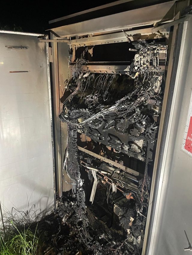 Fire damage to signalling cabinet Marshfield1: Fire damage to signalling cabinet Marshfield1