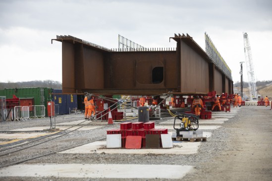 Preparing for the first slide of the Westbury Viaduct deck March 2024