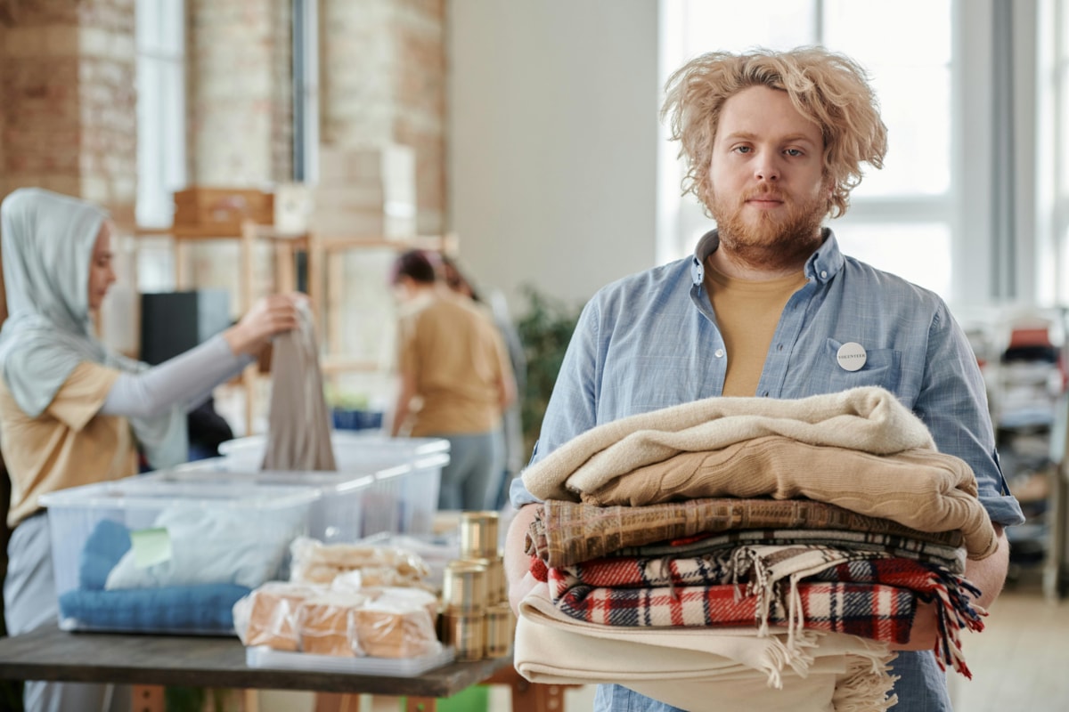 Man with donated items