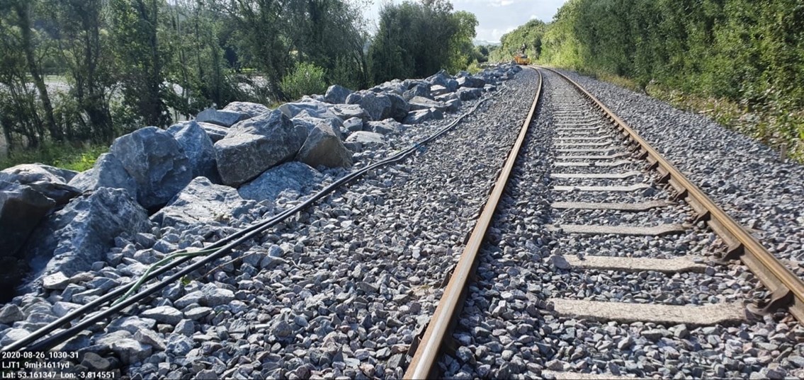 Conwy Valley Line to reopen this month as £2.2m investment helps protect it from extreme weather and flooding: Rock armour on the Conwy Valley Line prevented the line getting damaged during Storm Francis