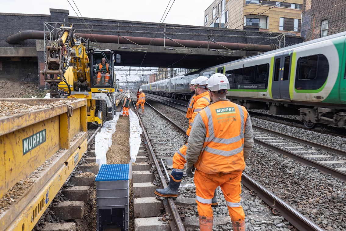 New drainage being installed at Willesden on West Coast main line March 2021