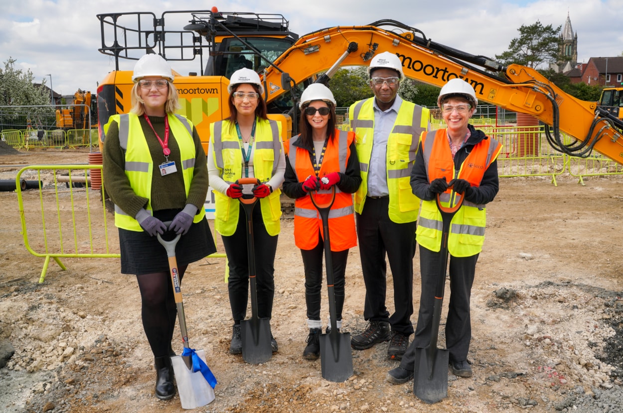 Middlecross 6: Councillor Jess Lennox (Leeds City Council’s executive member for housing), Zoe Griffiths (project manager for the West Yorkshire Combined Authority), Madeleine Edwards (Leeds City Council's head of housing management) , Nicholas Kiwomya (development manager for the West Yorkshire Combined Authority) and Juliet Duke (service manager for extra care at Leeds City Council) at the Middlecross site.