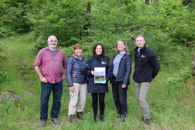 Rainforest strategy launched in Knoydart: From left to right: Grant Holroyd (Knoydart Forest Trust), Julie Stoneman (Alliance for Scotland's Rainforest), Mairi Gougeon (Rural Affairs Secretary), Lorna Schofield (Knoydart Forest Trust), John Risby (SF Conservator Highland & Islands)