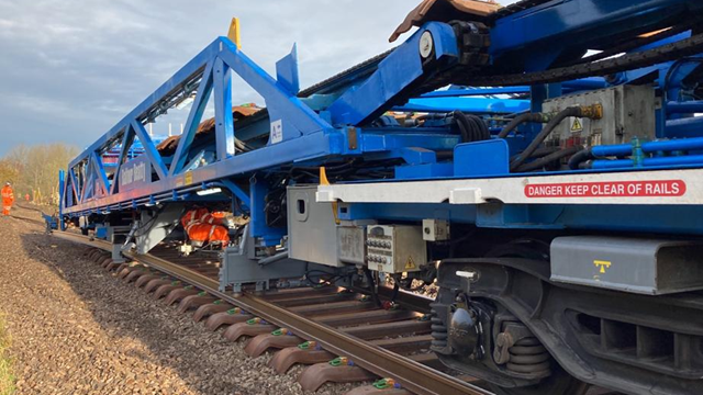 Week of engineering work means brand-new track and better journeys on the way to the Heart of Wessex Line between Yeovil Pen Mill and Weymouth: New-Track-Construction-train-in-action-at-Chetnole