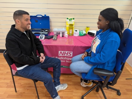 A free health check, Wassim and a Clinical Nurse from the Meet PEET team