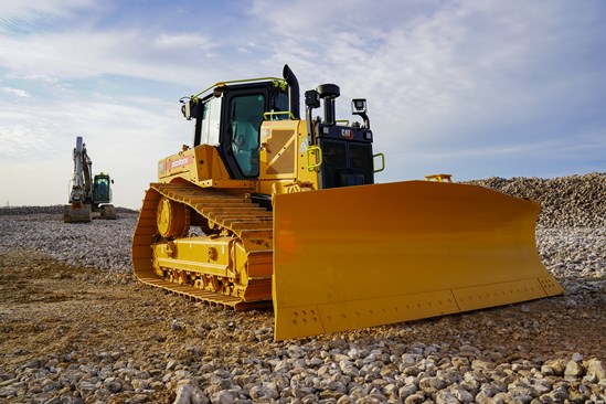 EKFB CAT D6 XE electric drive dozer, supplied by Plantforce, for HS2 works on site in Turweston, November 2021
