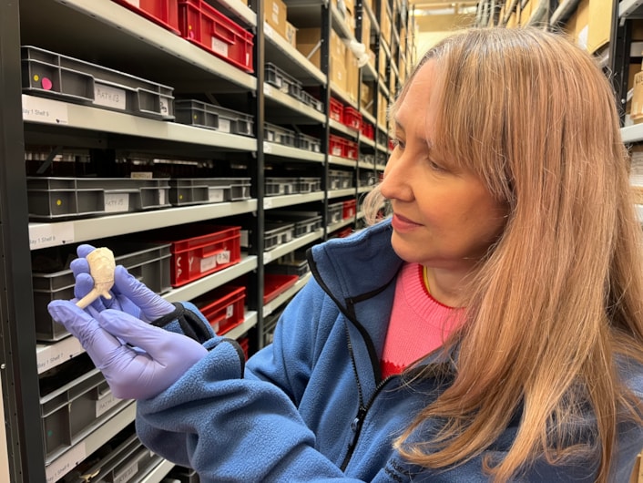 ELOR archive: Other unusual finds included a clay pipe bowl featuring the carefully carved, seated figure of Britannia, thought to date from around the 1840s. Kat Baxter, Leeds Museums and Galleries' curator of archaeology is shown here with the pipe.