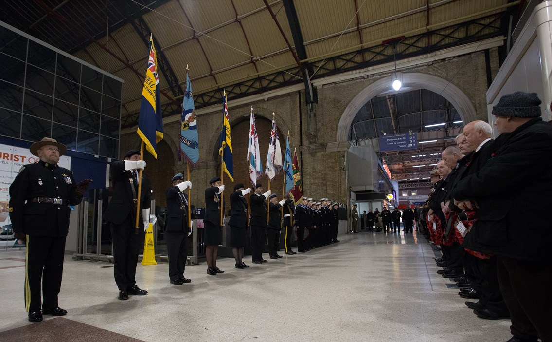 A moment of quiet amid the noise of Victoria station to commemorate the Unknown Warrior, whose body stayed overnight here at platform 8 in 1920: A moment of quiet amid the noise of Victoria station to commemorate the Unknown Warrior, whose body stayed overnight here at platform 8 in 1920