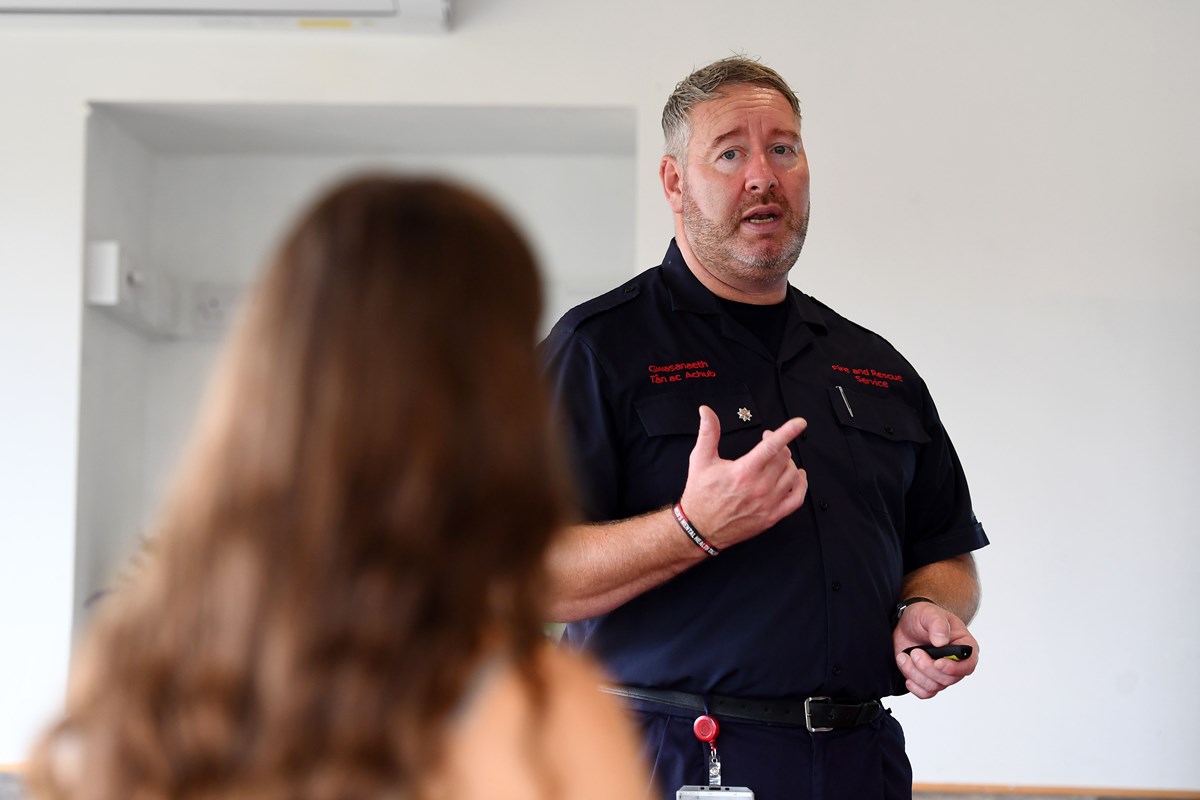 Fire and Rescue Officer presenting at educational course Caerwent 20mph