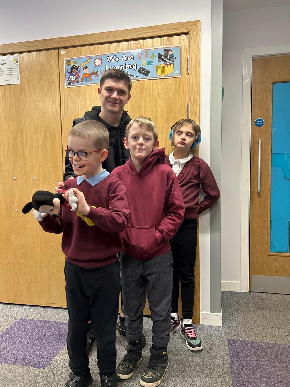 Buckie thistle midfielder Marcus Goodall with pupils Kai Urquhart, Jane Reid and Vanessa Malakauska from The Bothy at Millbank Primary in Buckie.