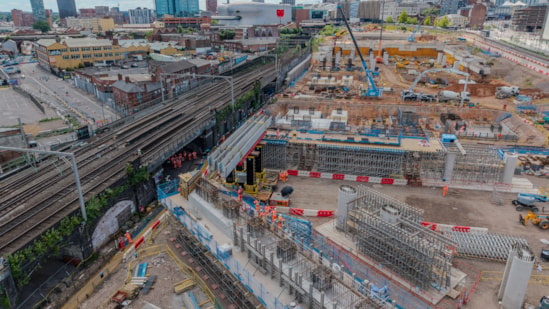 HS2 lifts first huge beams for Birmingham’s Curzon Street station: The first two beams for Curzon Street station in position alongside the railway into New Street June 2026