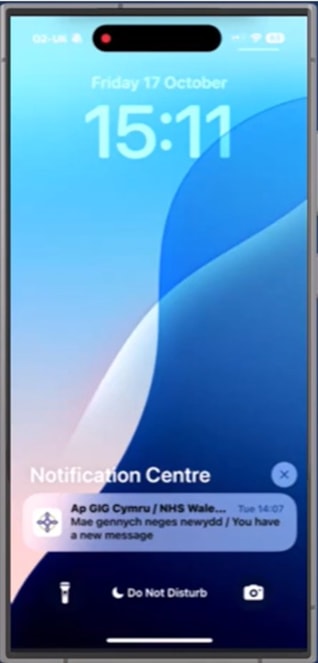 NHS Wales app phone message