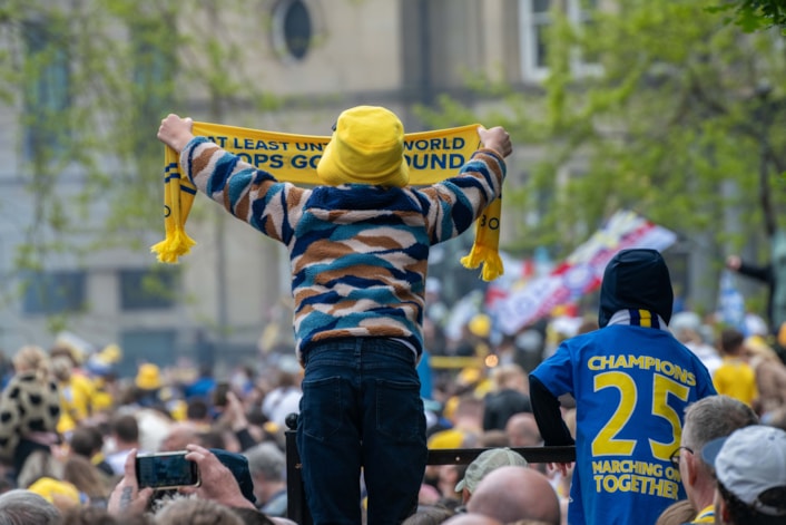 parade 2: Fans show their support for Leeds United at the club's promotion parade.