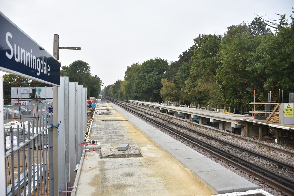 Longer platforms for longer trains: work continues apace at Sunningdale station: Platforms at Sunningdale station are being extended to accommodate longer trains, as part of the £800 million Waterloo & South West Upgrade-2