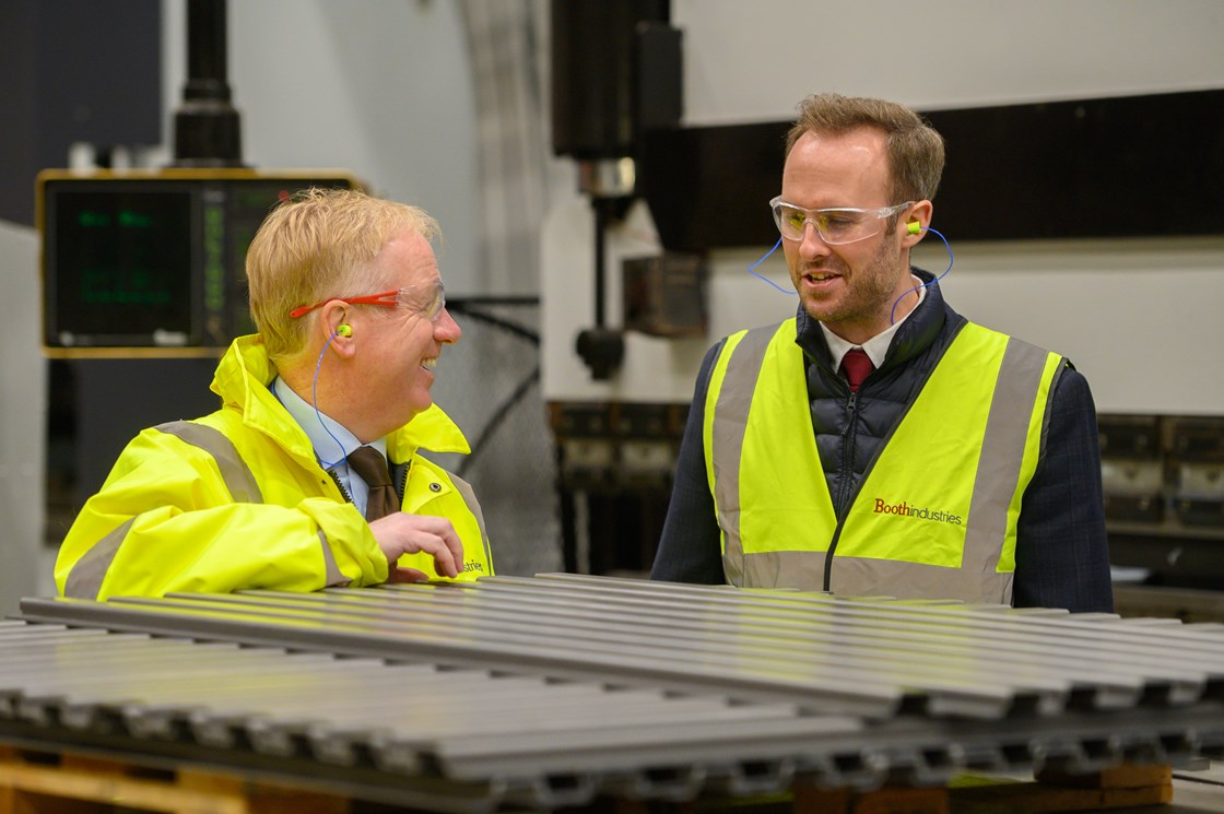 HS2 CEO Mark Thurston visits Booth Industries, Bolton-5: HS2 CEO Mark Thurston visits Booth Industries in Bolton, who will be designing, manufacturing, and installing safety cross passage doors on HS2 tunnels.

L-R: Mark Thurston, CEO, HS2 Ltd, Mike Jenkinson, Managing Director, Booth Industries

Tags: Manufacturing, Supply Chain, Jobs, Skills, apprenticeships, Bolton. Greater Manchester, Tunnels