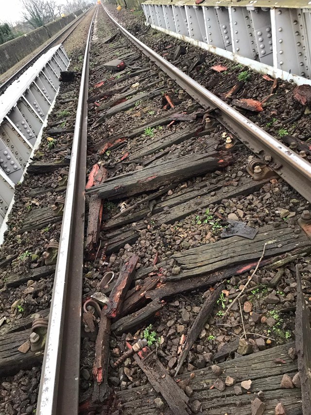 UPDATE: Gospel Oak to Barking line freight derailment (Monday 27 January): Gospel Oak to Barking derailment damage 1