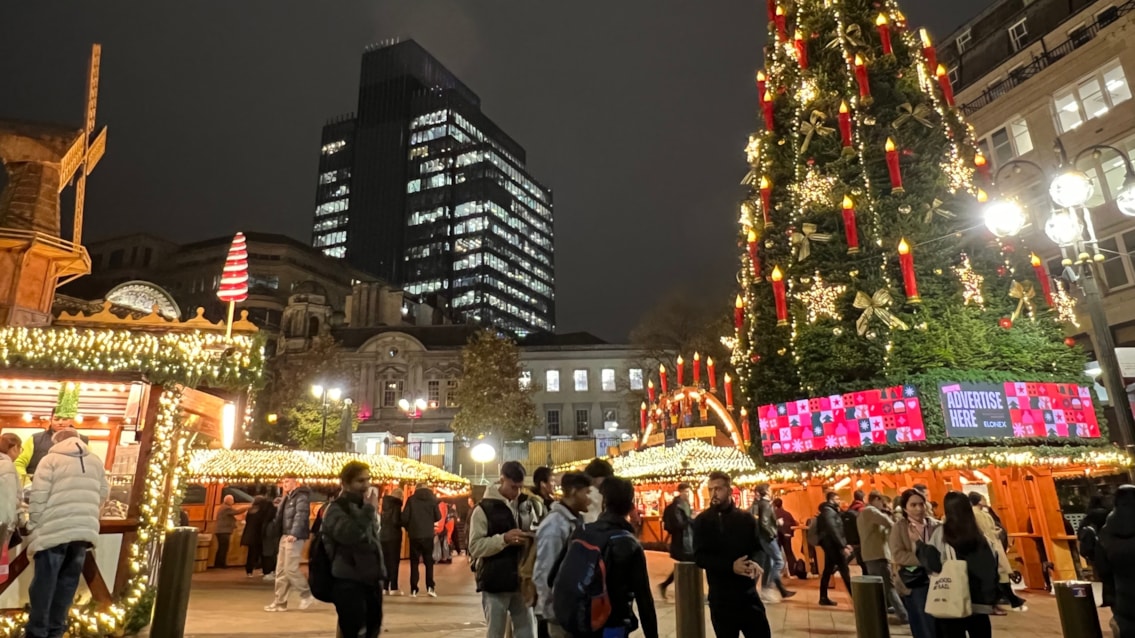 Birmingham stations gear up for the festive season: Birmingham Frankfurt Christmas Market tree 2024