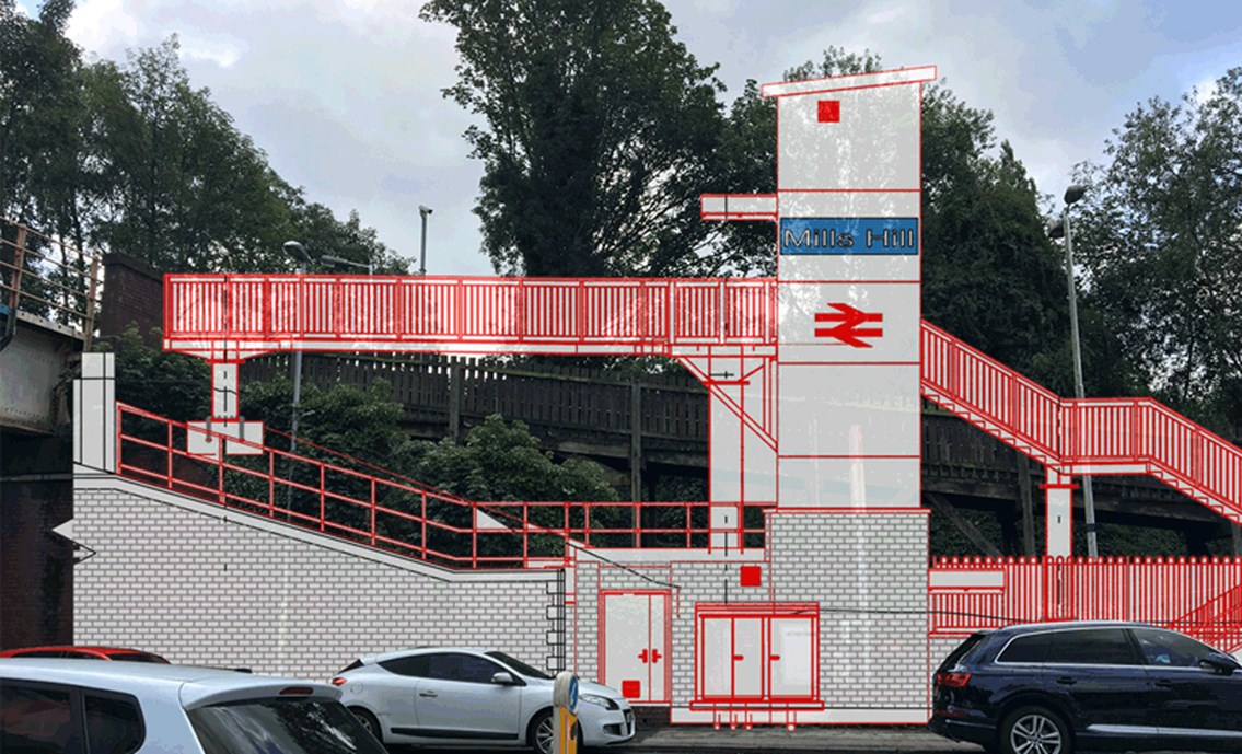 Major accessibility upgrade underway at Mills Hill station: Mills Hill section drawing overlay