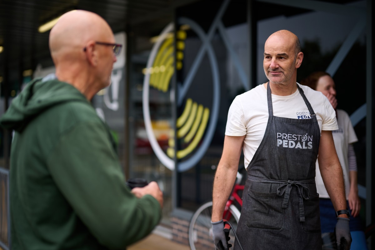 Preston Pedals volunteer mechanic, Nick, supports people with bike repairs and servicing at the cycle hub