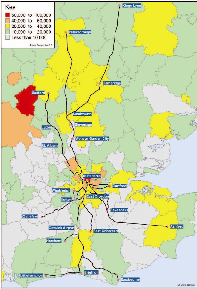 Thameslink - map of expanded Thameslink route: Map of the routes that will potentially be served by the new Thameslink route