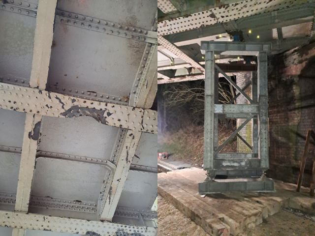 Damage to Blyton Road bridge and temporary prop installed, Network Rail