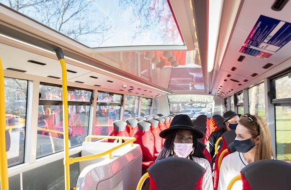 TfL Press Release - New green, productivity boosting buses introduced – but no more will be delivered until a long-term funding deal is secured: TfL Image - Route 63 bus interior