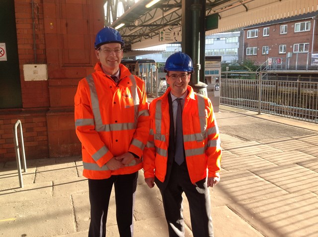 Mark Langman, route managing director for Wales, and Owen Smith MP at Pontypridd station