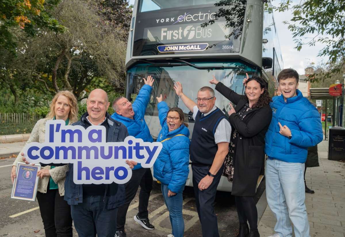 John McGall with friends and First Bus team members