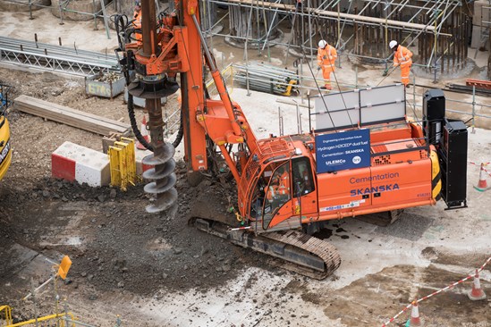 World first as HS2 trials dual-fuel piling rig on London site: ULEMCo and Cementation Skanska have brought hydrogen dual-fuel to install piles on the HS2 site in London, cutting the use of tradition fuel by 36%.

This is the first deployment of a dual-fuel hydrogen rig – installing four piles to a depth of 30 metres.