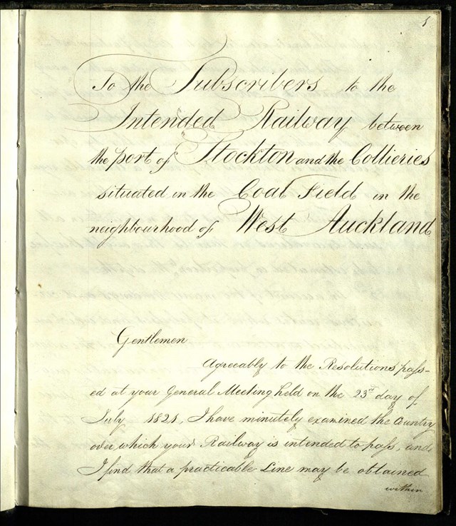 Stephenson notebook Front Page from NER AGT 350 Original Report by G Stephenson for S&D 1822